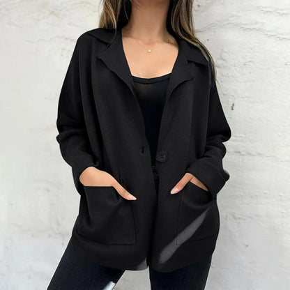 Women's Collared Open Front Cardigan with Pockets